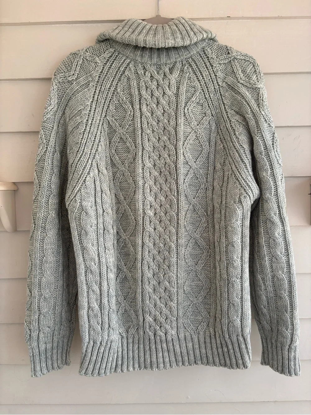 Thane Vintage Chunky Cable Knit Full Zip Sweater Mint Heather Men’s Size Large